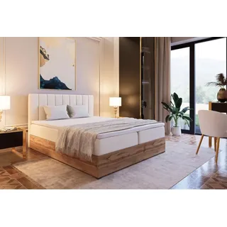 Marlux-Meble Riko II Kontinentalbett 160x200 cm Modern Bequemes Hochbett Gepolstert Mit Matratze Und Zwei Bettzeugbehälter (Itaka 16 - Beige) - Beige