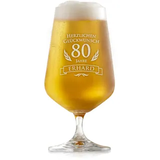 AMAVEL Bierglas mit Gravur zum 80. Geburtstag – Personalisiert mit [Name] – Pilstulpe – Geburtstagsgeschenke für Männer und Frauen – Geschenkidee zum Geburtstag – Männergeschenke – Füllmenge: 400 ml