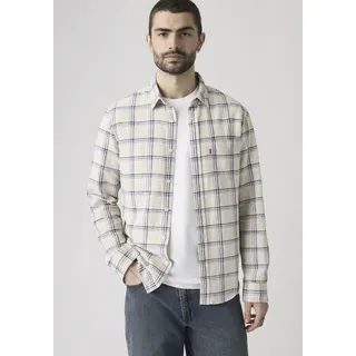 Karohemd LEVI'S "SUNSET 1 POCKET STAND", Herren, Gr. XL, N-Gr, ishu plaid moonbeam cotton linen, Obermaterial: 43% Leinen, 34% Viskose, 23% Baumwolle, normal, 1-Knopf-Manschette, Hemden Karohemd, mit Brusttasche