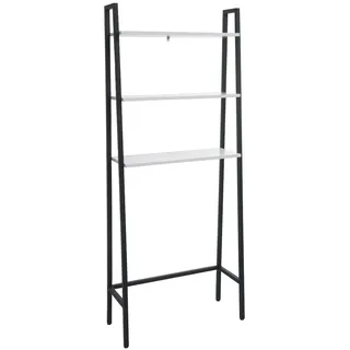 Mendler Standregal HWC-K82, Badregal Waschmaschinen-Regal Leiterregal, Industrial Metall Holz 155x64x25cm ~ Marmor-Optik weiß