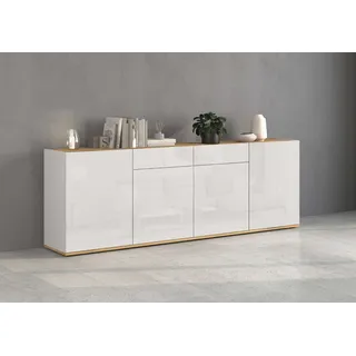 OTTO home Sideboard GARDA, Kommode, Schrank, untere Türen mit Push-to-Open, Made in Italy (1 St), Hochglanzlackierte Fronten, 4 Türen, 2 Schubladen, grifflos, B 200 cm weiß