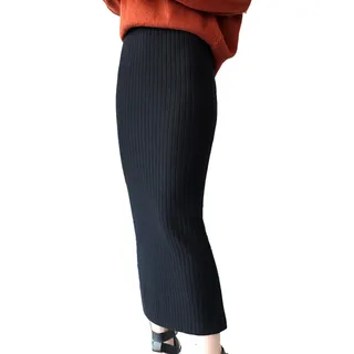 Cheerlife Damen Rock Stretch Einfarbig Bleistiftrock Strickrock Bodycon Röcke Herbst Winter Enge Röcke Lang L Schwarz - L