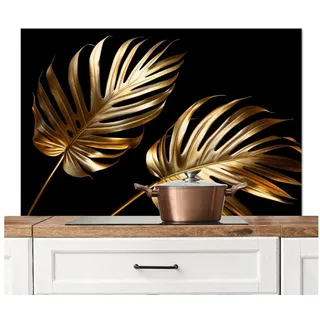 MuchoWow Küchenrückwand Gold - Blatt - Luxus - Natur, (1-tlg), Spritzschutz Herd Wand, Küchen Deko, 120x80 cm bunt 120 cm x 80 cm