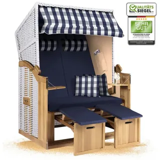 Strandkorb Hanse Strandkorb Strandkorb 2-Sitzer Ostsee Volllieger in Weiß Beige Blau, BxTxH: 120x80x160 cm, Ostsee Volllieger, Ostsee 2-Sitzer Modell 2025, Stabiles Wacholder mit handgefertigtem Polyrattangeflecht blau