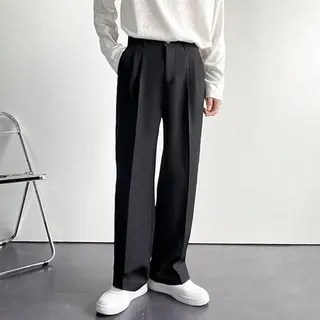 LSZA Herren Anzughose Mit Weitem Bein - Solide Voll Baggy Lässige Hose Schwarz Weiß Streetwear Oversize XXXL RegularWaistBlack