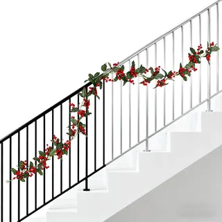 Weihnachts Grünpflanzen Girlande - 174 cm Weihnachtskranz Dekorationen | Eukalyptus Weihnachtsgirlande Mit Roten Beeren,Für Drinnen Und Draußen Kamin Treppe Schlafzimmer Wohnzimmer Terrasse Garten