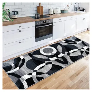 Siunwdiy Teppich Läufer Flur Küche 60X170CM Waschbar Korridor TeppichLäufer Modern Einfache Schwarz, Grau, Weiß Schlafzimmer Wohnzimmer, Breite 40cm/50cm/60cm/ 70cm/80cm/100cm/ 120cm