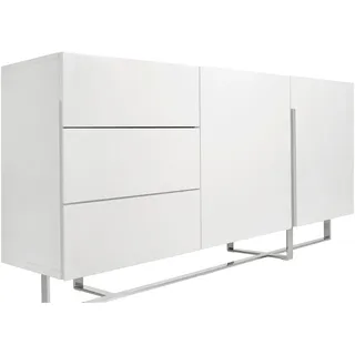 Angel Cerdá Anrichte aus weiß lackiertem Holz mit verchromten Stahlbeinen, modern und hell, Sideboard, großes Fassungsvermögen, 180 x 42 x 85 cm