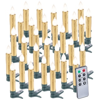 Lunartec Christbaumkerzen: 30er-Set LED-Weihnachtsbaumkerzen mit Fernbedienung und Timer, Gold (Weihnachtsbaumkerzen mit Batterie)