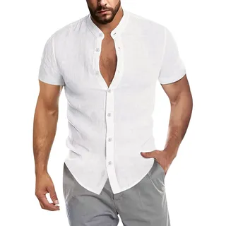 Leinenhemd Herren Hemd Sommer Kurzarm Sommerhemd Männer Regular Fit Freizeithemd Bequem Oberteile Modisches Sommerhemden Loose Fit Hemden Leichte Atmungsaktives Leinenshirt Leinen Businesshemd