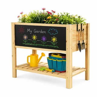 ZCCREATTIVE Hochbeet aus Holz für Kinder mit Kreidetafel und Aufbewahrungsregal, erhöhter Pflanzkasten aus Holz, 76,2 x 39,2 x 57,1 cm