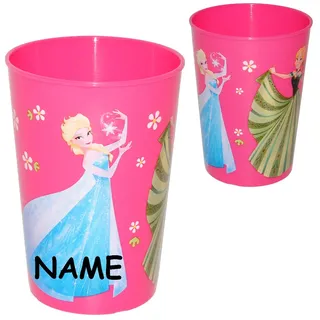 alles-meine.de GmbH 1 Stück Trinkbecher/Becher - Frozen - die Eiskönigin - PINK - 280 ml - incl. Name - auch als Zahnputzbecher/Malbecher - Küche Essen Kind - völlig un..