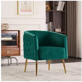 BlingBin Loungesessel Moderner Bequemer Samtgepolsterter Sessel, Luxus Einzelsessel (1er Set, 1-St., 65x65x74cm), Akzentstuhl für Wohnzimmer, Warteraum, Büro und Schminktisch grün