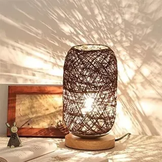Moderne Nachttischlampe Aus Bambus Und Rattan – Kreative Und Moderne Tischlampe Mit Holzfuß – Individuelle Dekoration – Dimmbares Led-licht – Nachttischlampe Fürs Wohnzimmer