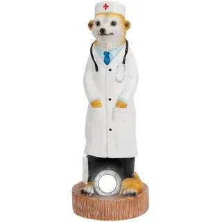 Bonetti Solar Erdmännchen für Außen | Gartenfigur mit LED Licht und Solar-Technik, aus Polyresin in Stein-Optik, kabellos, automatische Einschaltung (Arzt)