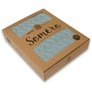 Ibena Somero Strickdecke 150x200 cm - 100% Baumwolle weich, warm & waschbar, Deko Strick Decke einfarbig Mint