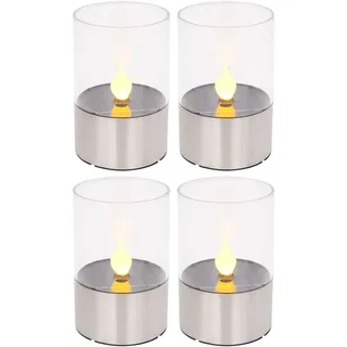 Teelichter Solar Outdoor LED Gartendeko Tischleuchte Solarkerzen Außen, Feuereffekt, 1800K warmweiß, DxH 7,5x11 cm, 4er Set