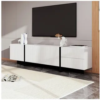MODFU Lowboard Fernsehschrank 190x45x35 cm, skandinavisches Design (TV-Board,Fernsehtisch scandi, 1 St., mit 3 Türen und 2 Schubladen, schwarzer Sockel), Geräumiges TV-Board fürs Wohnzimmer schwarz