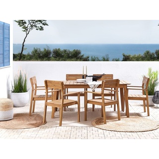 BELIANI Gartenmöbel Set Akazienholz Hellbraun Gartentisch und 6 Stühle mit Armlehnen Rustikaler Stil Outdoor Stühle für Garten Terrasse
