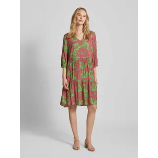 Knielanges Kleid aus Viskose mit floralem Muster, Metallic Rosa, 38