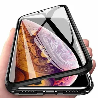 360° Magnet Full Slim Metall Case Schutz Tasche Handyhülle Handy mit Schutzglas Vorderseite und Rückseite Schwarz für Samsung Galaxy A51 A515F