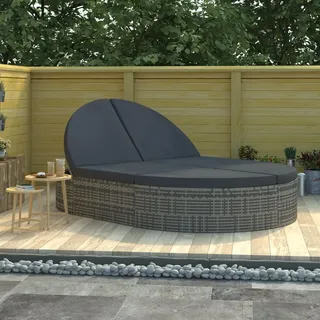Festnight Doppelliege Outdoor 2 Personen Doppel Gartenliege Rattan Sonnenliege Loungebett Gartenbett mit Auflage Verstellbare Liege Outdoor Rattanliege Liegestuhl Garten