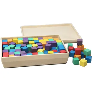 WISSNER® aktiv Lernen – 150 Farbige Würfel 2 cm, RE-Wood, in 6 Farben, nachhaltig & schadstofffrei, für Geometrie, Bauen & Spielen, inkl. Legevorlagen, hergestellt in Bensheim/Hessen/Deutschland