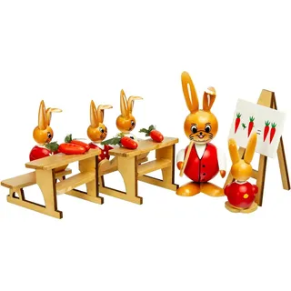 SIKORA OD12 Osterdeko Hasenschule aus Holz | Handbemaltes Deko Osterhasen Figuren Set | Hochwertige Tischdeko für Ostern