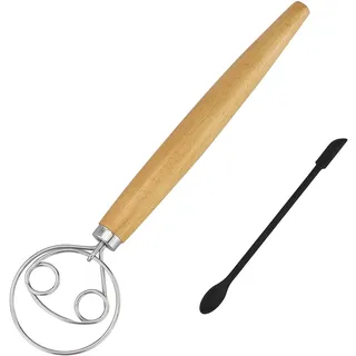 Teigknetmaschine, Dänischer Schneebesen für perfekten Teig im Handumdrehen - Hochwertiger Teigbesen als Brot backen Zubehör - Teigrührer, Teigkneter, Teigmischer, Danish Whisk als Brotbackzubehör