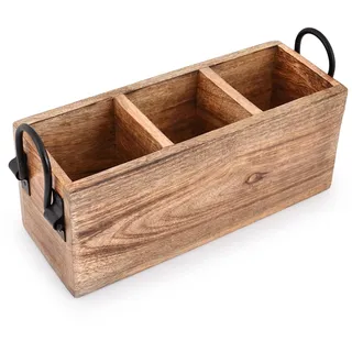 Samhita Besteckhalter aus Mangoholz, Organizer für Besteck, Gabel, Löffel, Spatel, 3 Fächer (27,9 x 10,2 x 11,4 cm)