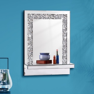 Aeveco Silberner Wandspiegel mit Regal, Kristall-Crush-Diamant-Spiegel-Dekor für Schminktisch oder Wohnzimmer, funkelnde Heimdekoration, Maße: 27,9 x 38,1 cm,