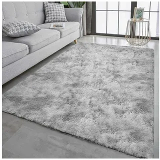 LuxusKollektion Hochflor-Teppich Teppich Wohnzimmer Langflor Hochflor Grau 200*200cm Grau Weiß grau