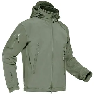 KEFITEVD Herrenjacke Herbst Winter Gefüttert Outdoorjacke Jagdjacke Viele Taschen Army Jacke Herren Softshelljacke Winddicht Fleece Jacke Winterjacke Männer Dunkeloliv L - L
