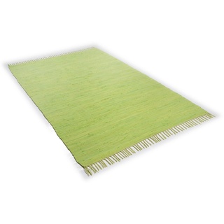 Teppich Happy Cotton, THEKO, rechteckig, Höhe: 5 mm, Handweb Teppich, Flachgewebe, reine Baumwolle, handgewebt, mit Fransen grün 40 cm x 60 cm x 5 mm