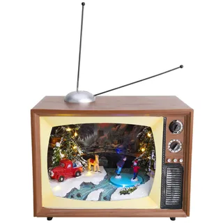 Christmas Concepts® LED-Licht & Musikbatteriebetriebene Weihnachtsszene im Retro-Fernseher - 24 cm / 9,5 "