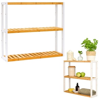 DuneDesign Regal Bambus Wandregal 60x54x15cm Bad Küche Hängeregal, 54x60x15cm Badezimmer Regal beige