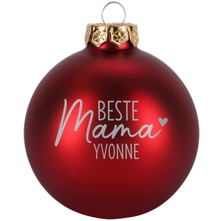Herz & Heim® Weihnachtskugel aus Glas mit persönlicher Gravur/Rot oder Weiß/Matt oder Hochglanz/Ø 8 oder 10 cm/Verschiedene Motive Ø 10 cm, Rot Hochglanz, Beste Mama