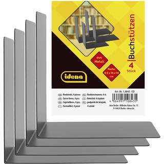 Idena 10843 - Buchstützen Metall, schwarz, 4 Buchständer, 14 x 14 x 8,5 cm, Buchhalter für Bücherregale