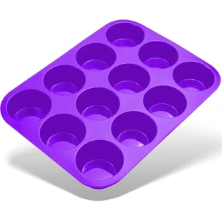Belmalia Muffinblech aus Silikon für 12 Muffins, antihaftbeschichtet, Cupcakes, Brownies, Kuchen, Pudding, Muffinform Lila Violett