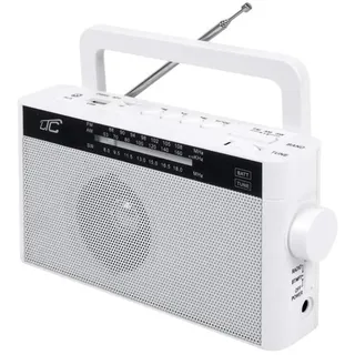 LTC - SONA - Tragbares Radio mit Bluetooth, USB und microSD-Kartenleser - mit Handgriff - Netz oder Akkubetrieb - AM FM SW - für Zu Hause, Baustelle - mit Smartphone kompatibel - Tragbar - Weiß