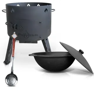 Utschak Feuerofen mit Gusseisen Topf runder Boden mit Deckel (22 L) Kazan KazanoFF, Учаг, Outdoor, Feuerschale, Camping, Kasan, Gulaschkanone Dutch Oven (Set 2)