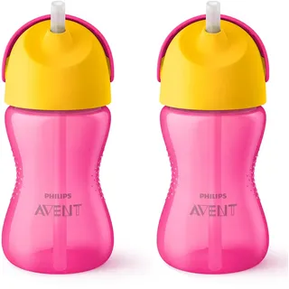 NEU Philips Avent Becher mit Strohhalm SCF79802 12m rosa gelb 2er Set kleinkind