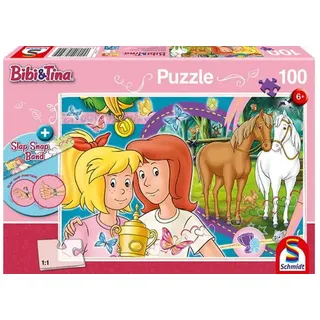Schmidt Spiele - Kinderpuzzle - Bibi & Tina - Pferdeglück + Slap-Snap-Band, 100 Teile