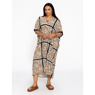 YOEK Damen Kaftan Print ecru / navy / braun S-M