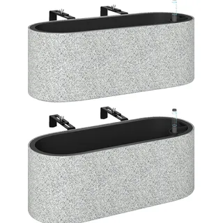 Outsunny 2er Set Blumentopf Hängend Pflanzkübel mit Ablaufsystem Loch Haken 42 x 16 x 15 cm Pflanztöpfe Oval Pflanztopf Blumenkübel für Tomaten Blumen Garten Balkon Hellgrau   Aosom