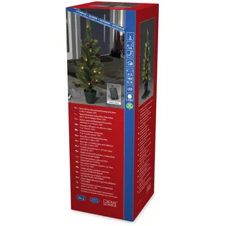 Konstsmide LED Weihnachtsbaum mit Tannenzapfen und Topf, mittel, mit 6h und 9h Timer, 20 warm weiße Dioden, batteriebetrieben, Außen (IP44), grünes Kabel, 4 x AA 1.5V (exkl.) - 3781-100