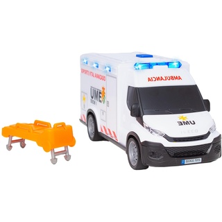 Dickie Toys - Ambulanz IVECO UME 18 cm, Krankenwagen Spielzeug, Licht und Ton, Rad mit Freilauf, mit Bahre, Spielzeugfahrzeug Jungen Mädchen ab 3 Jahren (203713014SI5)
