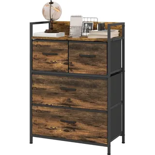 Kommode, Sideboard, 4 Stoffschubladen, Industrial Design, 60x29x85cm, Braun/Schwarz