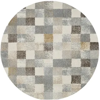 Novel Webteppich, Grau, Textil, Karo, rund, Oeko-Tex® Standard 100, für Fußbodenheizung geeignet, pflegeleicht, Teppiche & Böden, Teppiche, Runde Teppiche