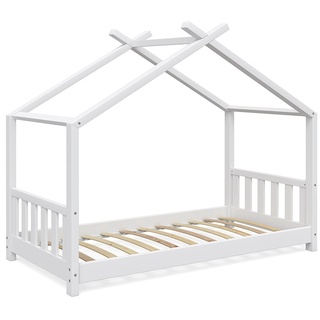 VitaliSpa Kinderbett Design Hausbett Kinderbett Kinder Holz Haus Zaun 80x160cm Weiß